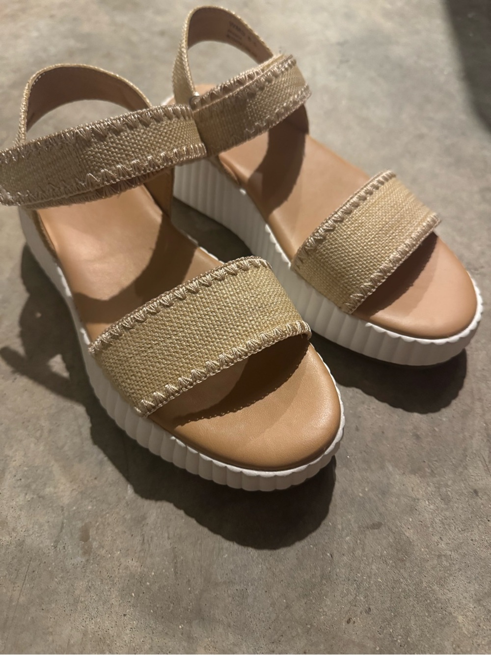 Dolce Vita Beige Canvas Platform Sandals with White Sole